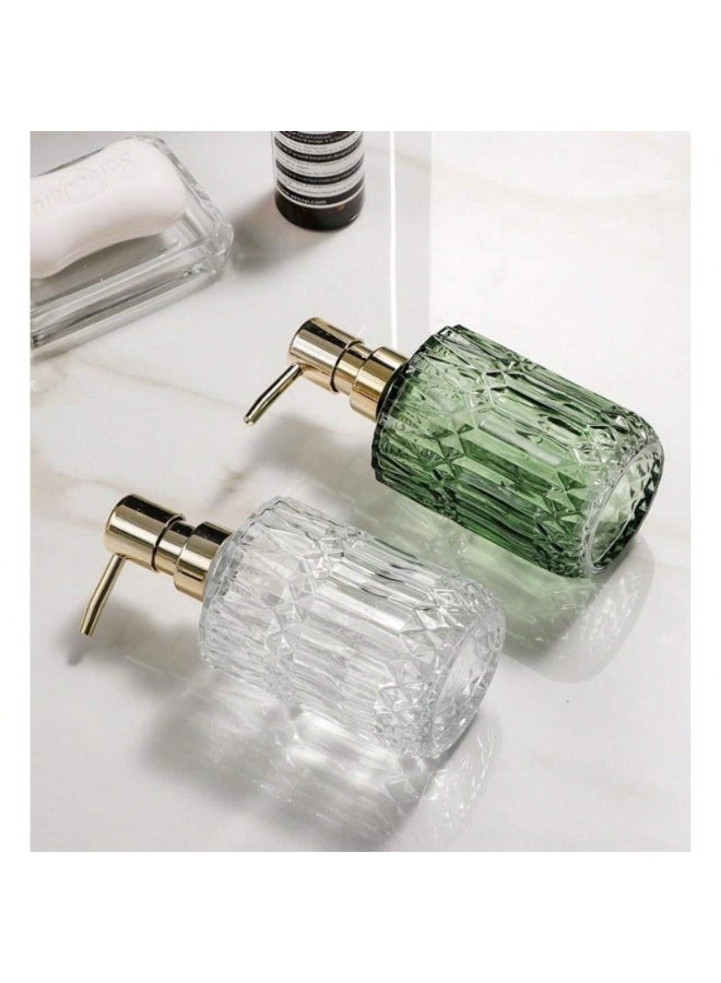 فاصولا موزع صابون زجاجي، عبوة شامبو قابلة لإعادة التعبئة 405 مل، موزع زجاجي أخضر كلاسيكي مع مضخة، حاوية صابون سائل للحمام مانعة للتسرب، إكسسوارات حوض المطبخ لديكور المنزل وهدية منزلية جديدة (أخضر) - Image 5